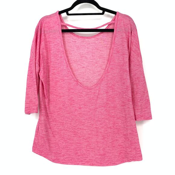 Puma Women's Size Large Cutout Back 3/4 Sleeve Top Pink Orange Logo - Picture 2 of 7
